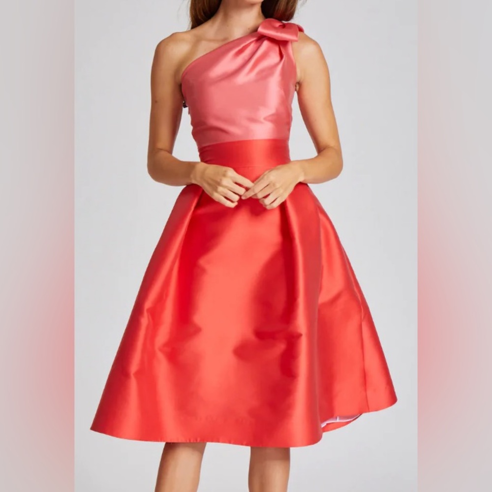 Teri Jon Two-Tone Satin Cocktail Dress, Coral, Size 4, new with tags